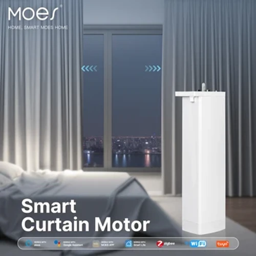 MOES WiFi/Zigbee Smart Llen Modur Agorwr Llen Trydan Yn Ddistaw iawn Ar gyfer Rheolaeth Anghysbell Trac Llen Sy'n Cyd-fynd â Alexa