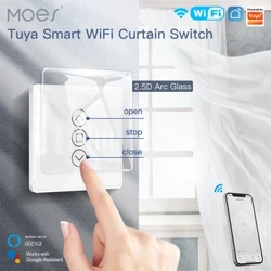 MOES WiFi RF433 Smart 2.5D Arc Sticla Touch Cortina Comutator pentru rulouri Jaluzele Smart Life/Tuya APP Works Alexa Google Home