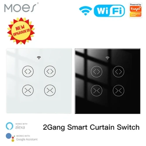 I-MOES Tuya Smart Life WiFi 2 Gang Double Curtain Blind Switch ye-Roller Shutter Electric Motor Nge-Google Home Alexa Voice