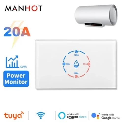 Tuya Smart Life WiFi katilo jungiklis su energijos stebėjimu 4400 W išmanusis vandens šildytuvo jungiklis 20A JAV standartas, skirtas Alexa Google Home