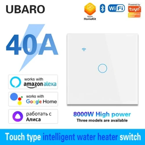 UBARO 40A Wifi Smart Boiler Prekidač za grijač vode Kontrola aplikacije Tajmer Funkcija Rad s Alexa Google Home Smart Life staklenom pločom