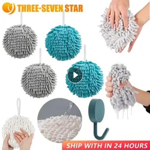 Chenille Hand Towels Kitchen Bathroom Hand Towel Ball With Hanging Loops Quick Dry Soft Absorbent Microfiber Towels Home Textile