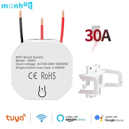 30A Tuya Smart Life WiFi chaudière chauffe-eau Module de commutateur App contrôle minuterie calendrier ON OFF commande vocale Google Home Alexa