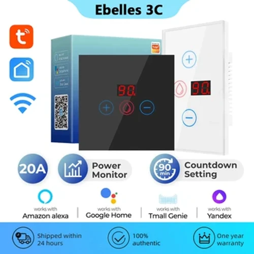 Tuya WiFi intelligens vízmelegítő kazán kapcsoló 4400W 20A EU/US Touch Switch Power Monitor időzítővel működik Alexa Google-lel