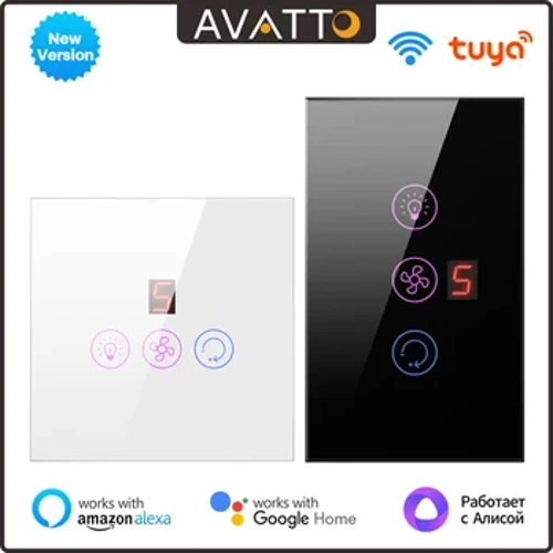 Avatto Tuya Smart Wifi Fan Işık Kazan Switch Standart Su Isıtıcı Touch 3 In 1 Switch Smart Life Uygulaması Alexa Google Home için