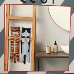 Hand Towels Funny Cat Kitchen Bathroom Hand Towel Ball Hanging Loops Quick Dry Soft Absorbent Microfiber Creative Towels Modern