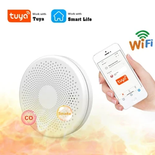 2 in 1 Versi WiFi Tuya Smart Co & Smoke Detector Alarm Karbon Monoksida Ruang Tamu Dapur Toko Api PIR Sound Sensor Lansiran