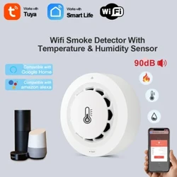 Tuya WiFi Smoke Alarm Detekce teploty a vlhkosti 3v1 Protipožární ochrana Senzor kouřového hlásiče Smart Life Firefighter