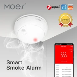 MOES ZigBee Synhwyrydd Mwg Di-wifr Smart Tân 85dB Larwm Sain Synhwyrydd seiren Diogelu Diogelwch Clyfar Rhybudd Ap Tân Cegin Cartref