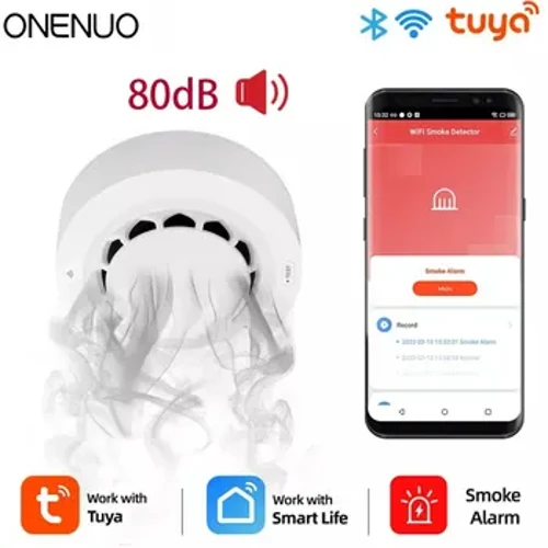 Synhwyrydd Mwg ONENUO Tuya WiFi Synhwyrydd ffotodrydanol Larwm Tân System Ddiogelwch Cegin Cartref Gweithio Gyda APP Smart Life