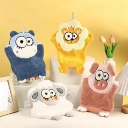cute Cartoon Hand Towel Soft Coral Velvet Cartoon Towels With Lanyard Bathroom Accessories Cute Animal shape design For Washroom