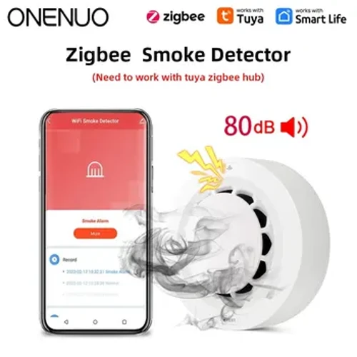ONENUO Tuya ZigBee Smart Smoke Detector Proteksyon sa Seguridad Smoke Alarm Proteksyon sa Sunog Para sa Seguridad ng Bahay Sa pamamagitan ng Smart Life App