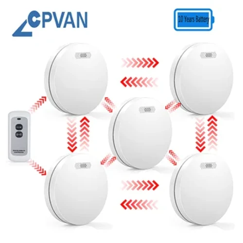 Đầu báo khói liên kết không dây CPVAN 10 năm Pin 433Mhz Bảo vệ báo cháy khói Thiết bị cứu hỏa CE phê duyệt