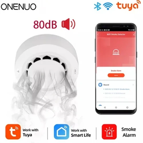 ONENUO Tuya WiFi Rökdetektor Fotoelektrisk sensor Brandlarm Hem Kök Säkerhetssystem Arbeta med Smart Life APP