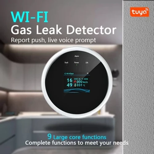 Display LCD del sensore di allarme per gas naturale Wifi Perdita Tuya con funzione di temperatura I rilevatori di gas combustibile supportano la vita intelligente domestica