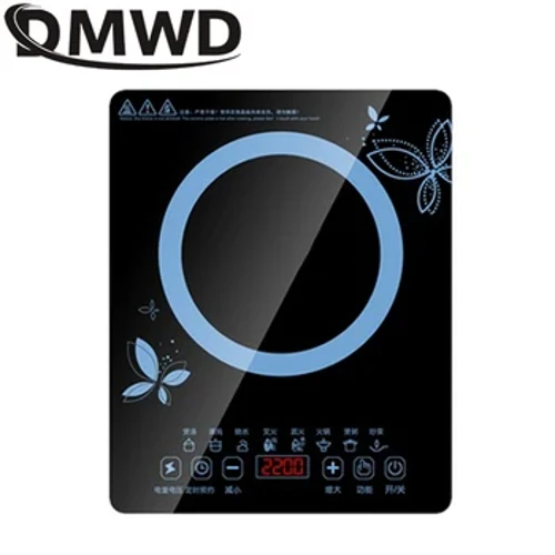 DMWD Elektrisk 2200W 220V Touch Control Induksjonskomfyr Elektromagnetisk Ovn Hot Pot Oppvarming Komfyr Justerbar 8 Modus EU USA