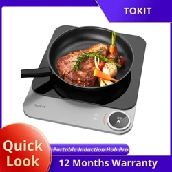 Преносим индукционен котлон TOKIT Pro, 2100 W електрическа горелка за готварски плот, 99 регулиране на мощността, 20 mm Ultra, контрол на приложението, копче