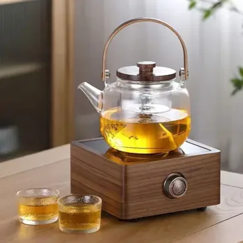 Stof Crochenwaith Trydan ar gyfer Bragu Te 220V Stof Te Llosgwr Trydan Mini Anwythiad Symudol Cooktop Plât Poeth Walnut Wood