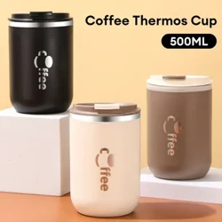 500 ml termoskoppar i rostfritt stål Kaffe termisk mugg med halmläckagesäker Resebilskolv isolerad kopp Mjölk Te Vattenflaska