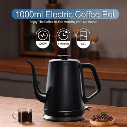 1L 220V Elektresch Espresso Dëppen Handbrew Gooseneck Kettle Automatesch Power Off Coffee Pot Make Tea Hot Water Boiler Coffeeware