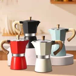 Kofe qaynatgich, Klassik alyuminiy kofe Moka qozon, Amerika uslubidagi espresso qahva qaynatilgan qahvaxonalar, 1 ~ 6 stakan sig'im (50 ~ 300 ML)