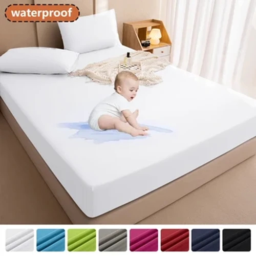 100% Matres gwrth-ddŵr yn gorchuddio pad amddiffynadwy gwely gwrthlithro addasadwy dalen gyda band elastig maint sengl 140/160/180x200
