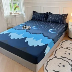 High Quality Fitted Sheet Cozy Mat Pad Bedset Printed Luxury Mattress Cover Linen No Pillowcase Simple Multi Size Family Bed