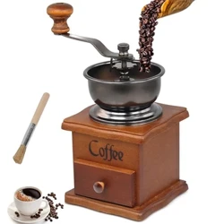 LMETJMA Retro Máy Xay Cà Phê Bằng Thép Không Gỉ Máy Xay Cà Phê Cối Xay Với Cà Phê Bàn Chải Làm Sạch Gỗ Thiết Kế Máy Pha Cà Phê