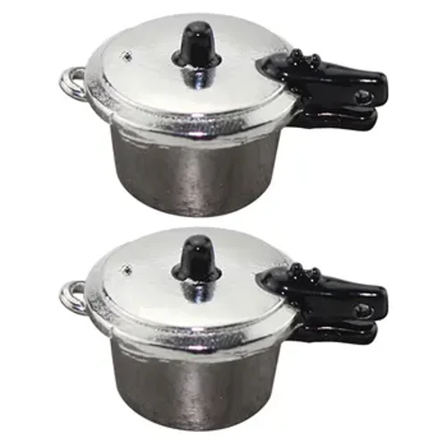 2 Chiếc Nồi Áp Suất Mini Mẫu Hợp Kim Nồi Áp Suất Đồ Chơi Trẻ Em Thực Phẩm Chơi Thu Nhỏ Nhà Búp Bê Mô Phỏng Ca 3.2x1.9x1.8cm