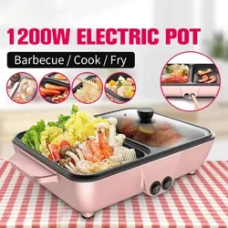 1200W Uila Hot Pot Cooker BBQ Grill 2 IN 1 Multifunctional Uila BBQ Grill Non Stick Plate Pan Uila Pressure Cooker