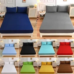 Sábana ajustable de poliéster suave de Color sólido, Sábana con banda elástica, Funda de colchón, juego de cama individual doble 120/150/160/180/200/220cm
