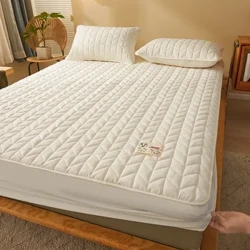 Cotton Quilted Fitted Mattress Cover Solid Color Soy Fiber Fitted Sheet Soft Bed Cover Mattress Topper Protector Walang punda ng unan