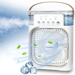 Tragbare Ventilator-Klimaanlage, USB-Elektroventilator, LED-Nachtlicht, Wassernebel, Spaß, 3-in-1-Luftbefeuchter für Zuhause
