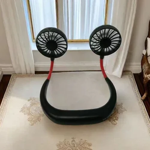 Handfräi Halsband Handfräi Hängend USB Nofëllbar Dual Fan Mini Air Cooler Summer Portable 360 ​​Grad Rotatioun op Wëllen