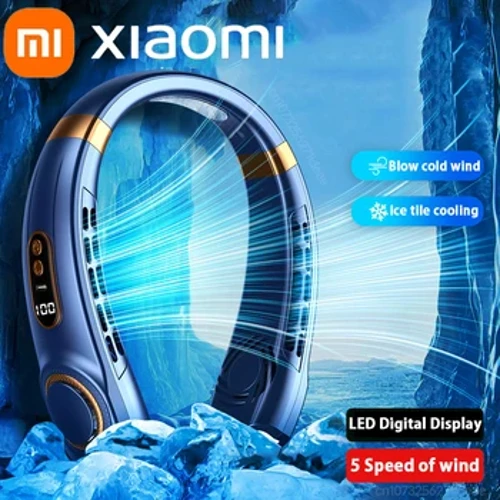 Xiaomi draagbare nekventilator USB handheld mute LED digitaal display bladloze mini elektrische ventilator kleurrijke sfeerverlichting 5e versnelling