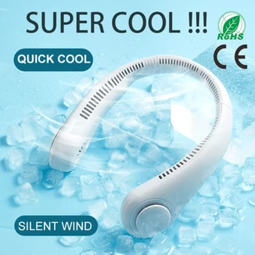Hot Selling draagbare USB 2400mAh mini oplaadbare nekventilator met verstelbare bladloze opvouwbare draagbare ventilator