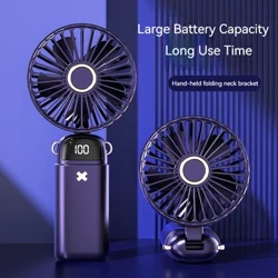 USB Rechargeable Mini Handheld Fan Portable Desk Fan 5 Speeds With LED Digital Display Hanging Neck Fan For Student Dormitory