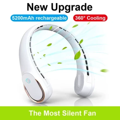 Draagbare nekventilator 360° koeling Draagbare sterke windventilator met instelbare snelheid 5200mAh Oplaadbare mute Bladeless nekventilator