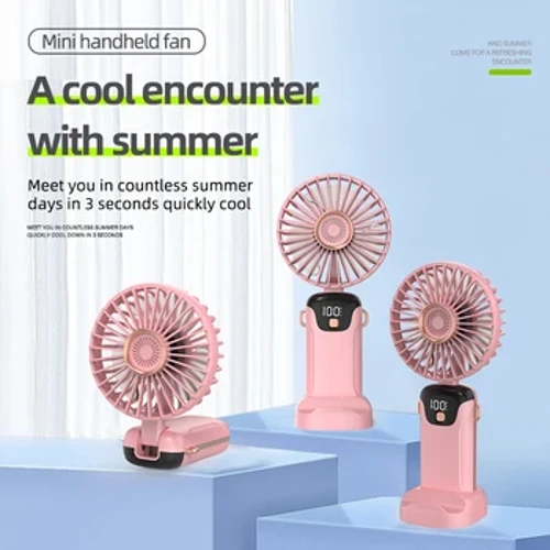 Handheld Mini Fan Foldable Portable Neck Hanging Fans 5 Speed USB Rechargeable Fan with Phone Stand and Display Screen