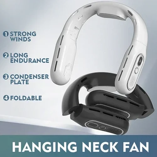 Hängend Hals Fan Digital Display, Kee Blade Design, Upassbar, Portable Strong Wind, Ultra Quiet, Outdoor, Klappbar Wearable Fan mat