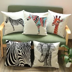 Coussin décoratif de Style Animal sauvage, zèbre africain, éléphant, girafe, coussin carré, taie d'oreiller en coton et lin, 45x45cm