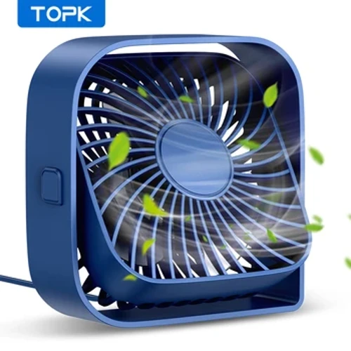 Mini ventilator portabil TOPK Ventilator de birou USB de masă Flux de aer puternic și funcționare silențioasă Vent cu 3 viteze, rotativ la 360 ° Ventilatoare în picioare pentru cameră acasă