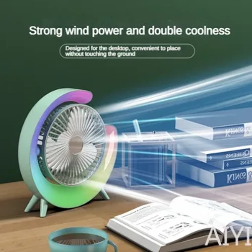 Mini Portable Fan USB Desk Fan Dësch Staark Loftfloss & Roueg Operatioun Faarweg Lampe 3 Geschwindegkeet Wand 360 ° Rotéierbar Standing Fans