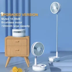 Portable Electric Fan Folding Teleskopik Floor Standing USB Rechargeable Mini Brushless Fan kanggo Ngarep Kantor Air Conditioner