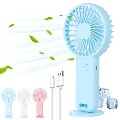 Portable Mini Fans 600mAh USB Nofëllbar Fans 3 Modi Mat Telefon Stand fir Rees Makeup Wimper Spaass fir Kanner Meedercher Fraen