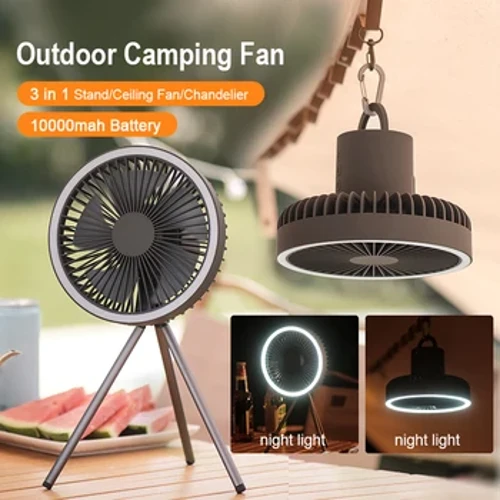 Multifungsi Home Outdoor Camping Ceiling Fan 10000mAh USB Chargeable Meja Tripod Stand Kipas Pendingin Udara dengan Lampu LED