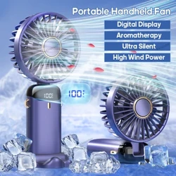 USB El Mini Fan Katlanabilir Taşınabilir Boyun Asılı Fanlar Telefon Standı ve Ekran ile 5 Hız USB Şarj Edilebilir Fan