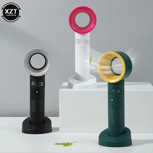 USB Handheld elektresche Fan Mat Handy Stand Base Nofëllbar Upassbar Dräi-Vitesse Wind Desktop Bladeless Fans