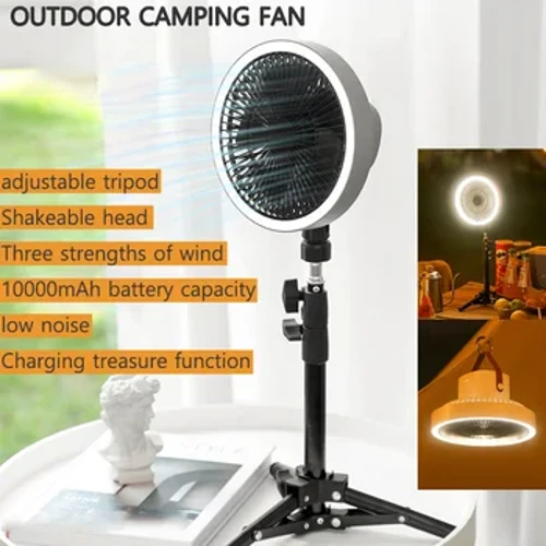 Upgrade 10000mAh Camping Fan With Retractable Tripod Portable Ceiling&Floor Fan with Power Bank LED Lighting USB Electric Fan