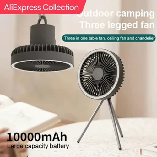AliExpress Collection Multifunksjon Hjem Utendørs Camping Takvifte USB Ladbar Skrivebord Stativ Stativ Luftkjølevifte med natt